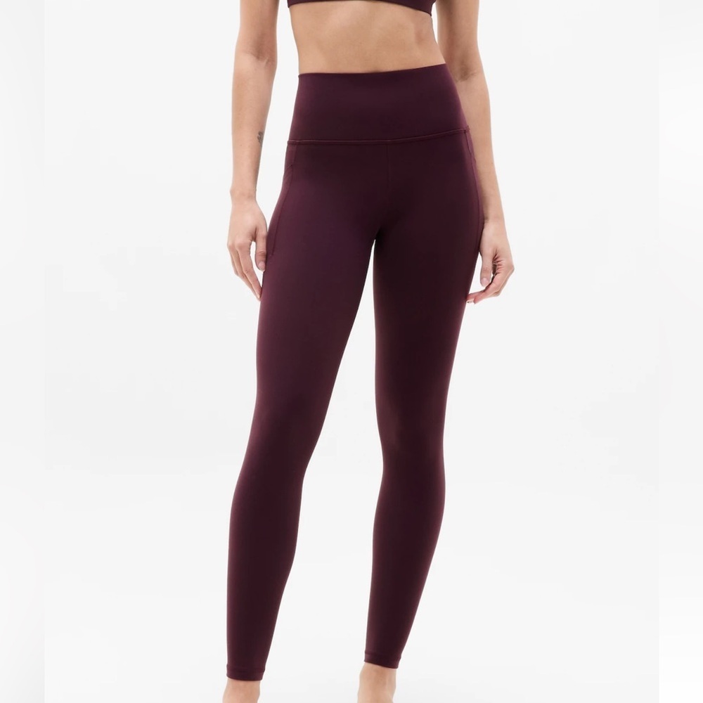 Athleta Salutation Stash Tight Leggings Burgundy Red High Rise Stretch